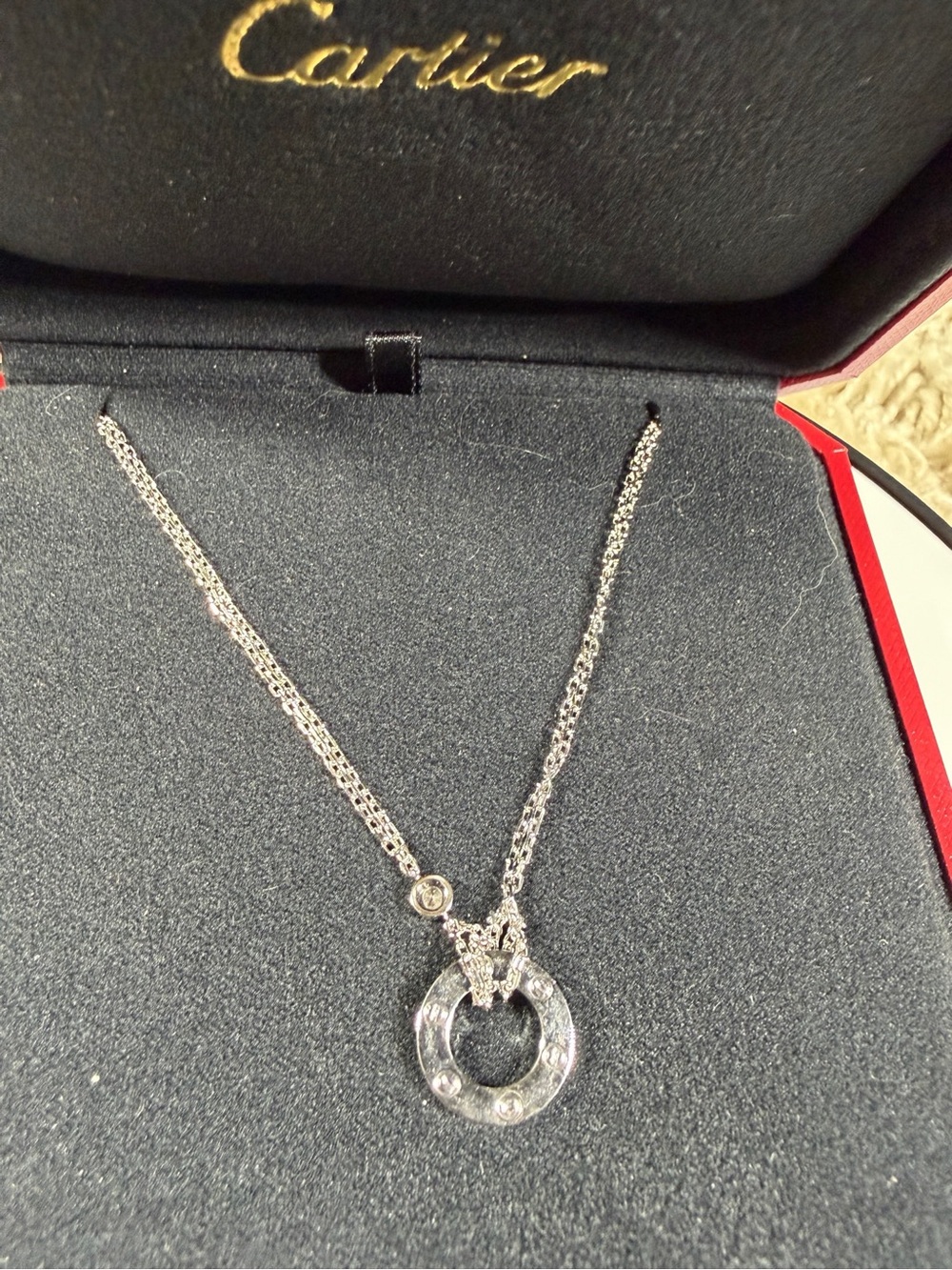 Cartier 18K White Gold 2-Diamond LOVE Necklace — Box & LegitApp COA